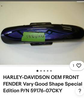 59176-07cky Harley-davidson Oem Front Fender Vary Good Shape Special Edition P/n