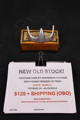 59400-51 Harley-davidson Vintage Oem Front Fender Tip Trim Nos #59400-51 Fits 51 65