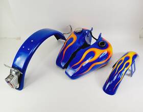 A-11-92 Harley-davidson Panhead Shovel Head Blue And Orange Flame Paint Set 4 Piece