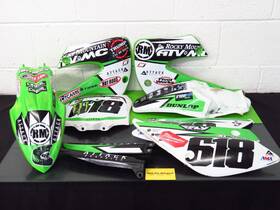 35004-1294-6w Kawasaki 2003 Kx 85 Body Plastics Kit Fender Shrouds Number Plate Green Oe 100