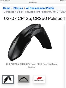 8556300003 Polisport Restyle 2020 Look Front Fender Black Cr125r Cr250r 2002-2007