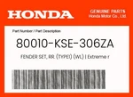 Honda Genuine Fender Set, Rr. (TYPE1) (wl) Extreme Red R292R; -. Fixed Price $56.80.