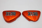 Honda XL70 Frame Side Covers Reproduction Plastic Candy Topaz Orange With Decals. Fixed Price $249.00.