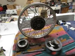 1977 Yamaha DT100 Complete Rear Wheel Assembly. Fixed Price $160.00.