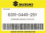 Suzuki Genuine Fender,rr Model H/j/k/l/m 63111-04411-25Y. Fixed Price $14.25.