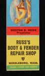 1940S Russ's Body & Fender Repair Shop Weston B. Howe Sexy Pinup Middleboro Ma. Fixed Price $6.53.