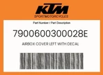 Ktm Genuine Airbox Cover Left With Decal - 7900600300028E. Fixed Price $65.60.