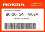 Honda Genuine Fender, Rr. *NH138* 80100-GN1-A10ZA. Fixed Price $55.96.
