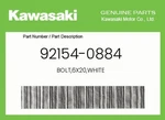 Kawasaki Genuine BOLT,6X20,WHITE 92154-0884. Fixed Price $11.80.